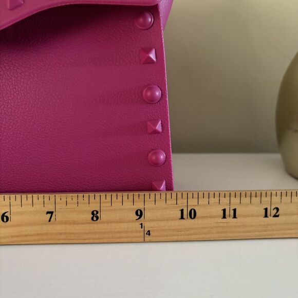 Hot Pink Handbag Spiky Studded Over Flap Top Handle Purse Bold Shoulder Strap - Picture 8 of 9